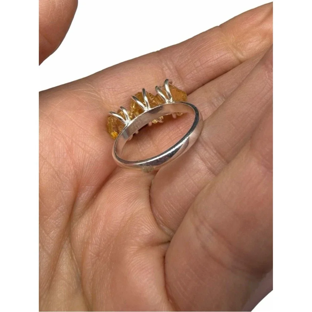 Citrine Ring Size 8.5 Solid 925 Sterling Silver Raw Rough Natural Stone
